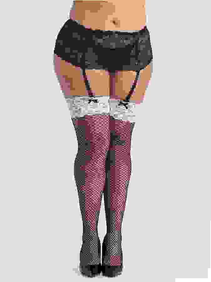Lovehoney Fantasy Plus Size Maid Fishnet Stockings, Black, hi-res